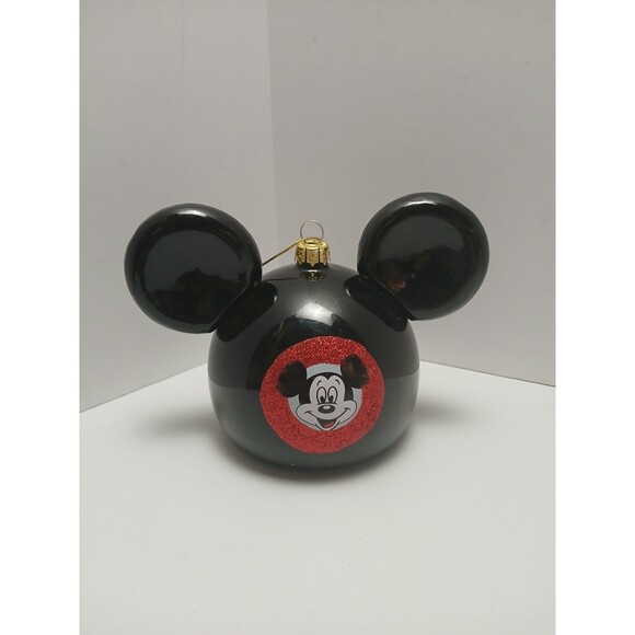 Disney Christmas Ornament Mickey Mouse Ear Black Red Glass No Box Used - Picture 1 of 3